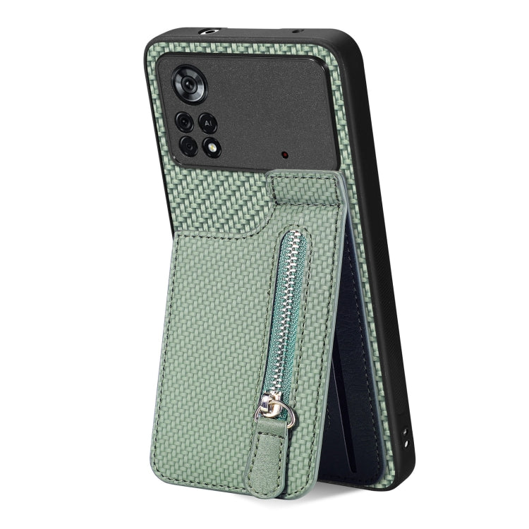 For Xiaomi Poco X4 Pro 5G Carbon Fiber Vertical Flip Zipper Phone Case