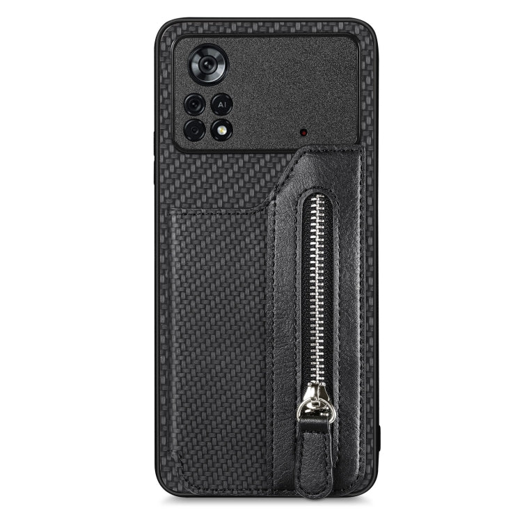 For Xiaomi Poco X4 Pro 5G Carbon Fiber Horizontal Flip Zipper Wallet Phone Case
