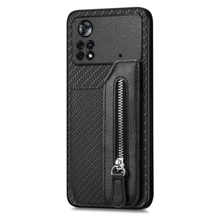 For Xiaomi Poco X4 Pro 5G Carbon Fiber Horizontal Flip Zipper Wallet Phone Case