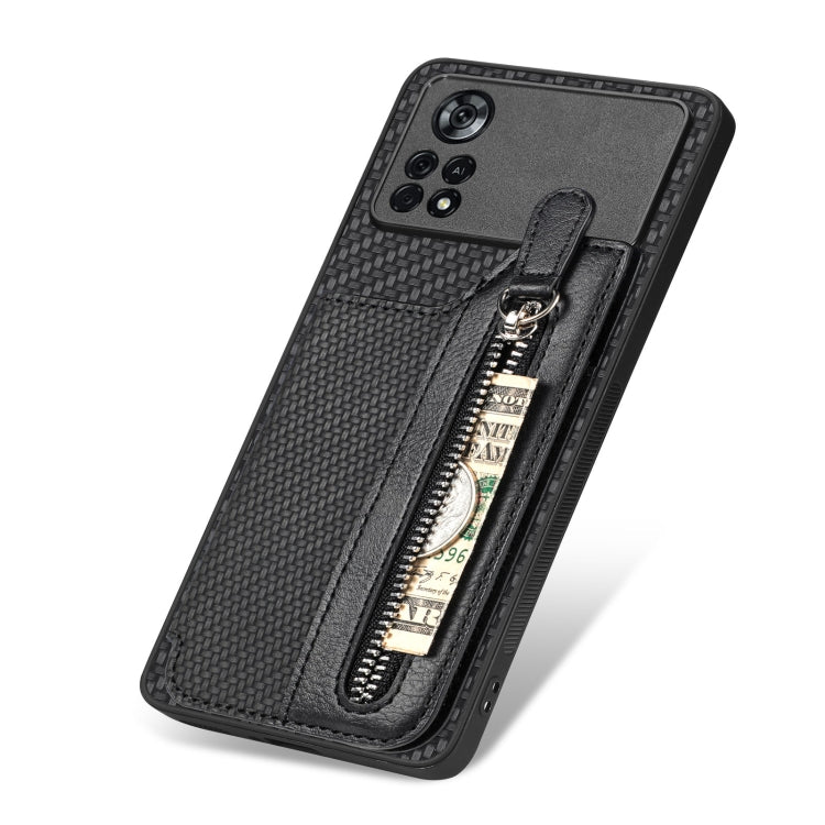 For Xiaomi Poco X4 Pro 5G Carbon Fiber Horizontal Flip Zipper Wallet Phone Case