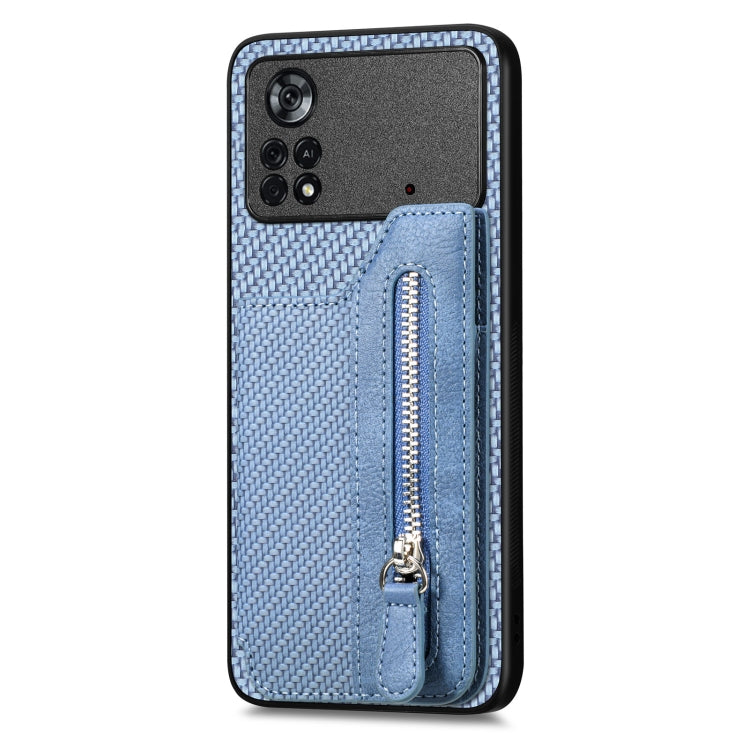 For Xiaomi Poco X4 Pro 5G Carbon Fiber Horizontal Flip Zipper Wallet Phone Case