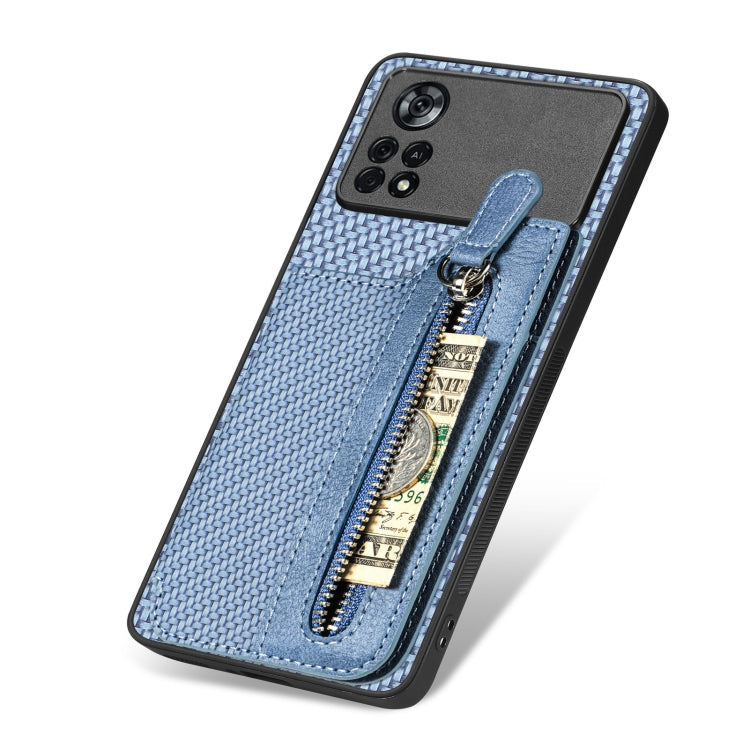 For Xiaomi Poco X4 Pro 5G Carbon Fiber Horizontal Flip Zipper Wallet Phone Case