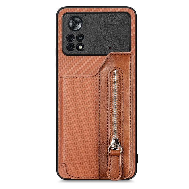 For Xiaomi Poco X4 Pro 5G Carbon Fiber Horizontal Flip Zipper Wallet Phone Case