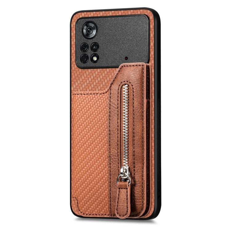 For Xiaomi Poco X4 Pro 5G Carbon Fiber Horizontal Flip Zipper Wallet Phone Case