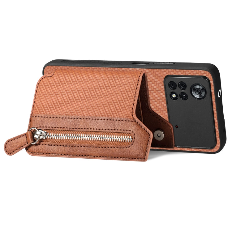 For Xiaomi Poco X4 Pro 5G Carbon Fiber Horizontal Flip Zipper Wallet Phone Case