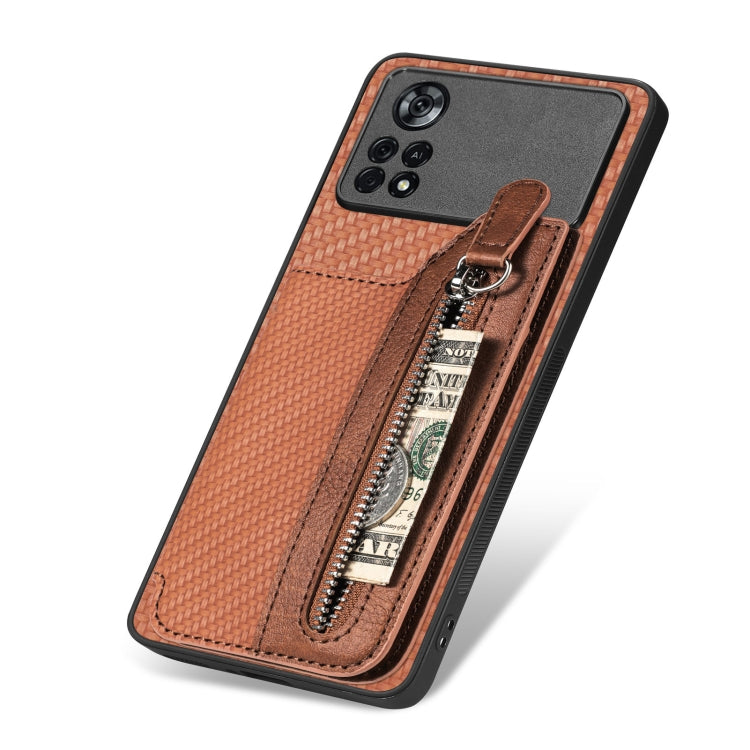 For Xiaomi Poco X4 Pro 5G Carbon Fiber Horizontal Flip Zipper Wallet Phone Case