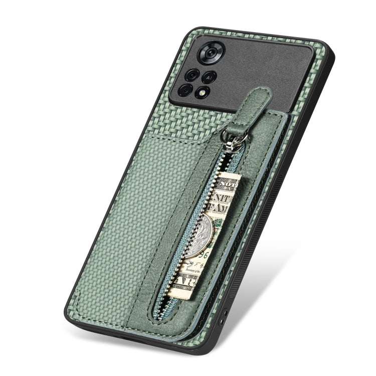 For Xiaomi Poco X4 Pro 5G Carbon Fiber Horizontal Flip Zipper Wallet Phone Case
