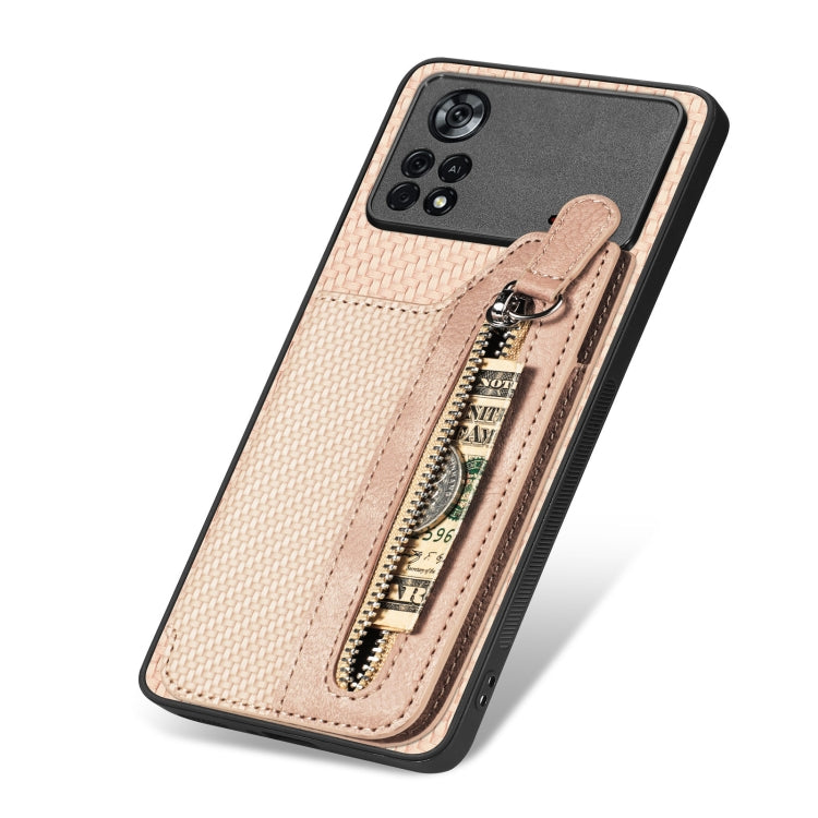 For Xiaomi Poco X4 Pro 5G Carbon Fiber Horizontal Flip Zipper Wallet Phone Case