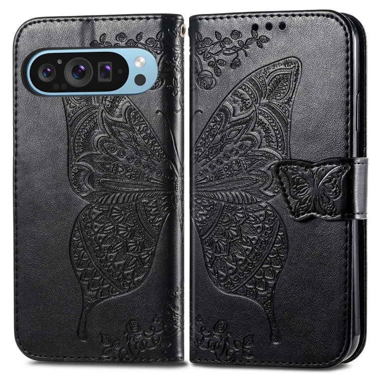 For Google Pixel 9 Butterfly Love Flower Embossed Leather Phone Case