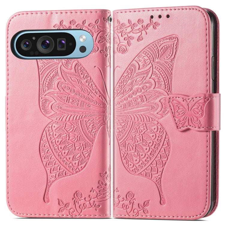 For Google Pixel 9 Butterfly Love Flower Embossed Leather Phone Case