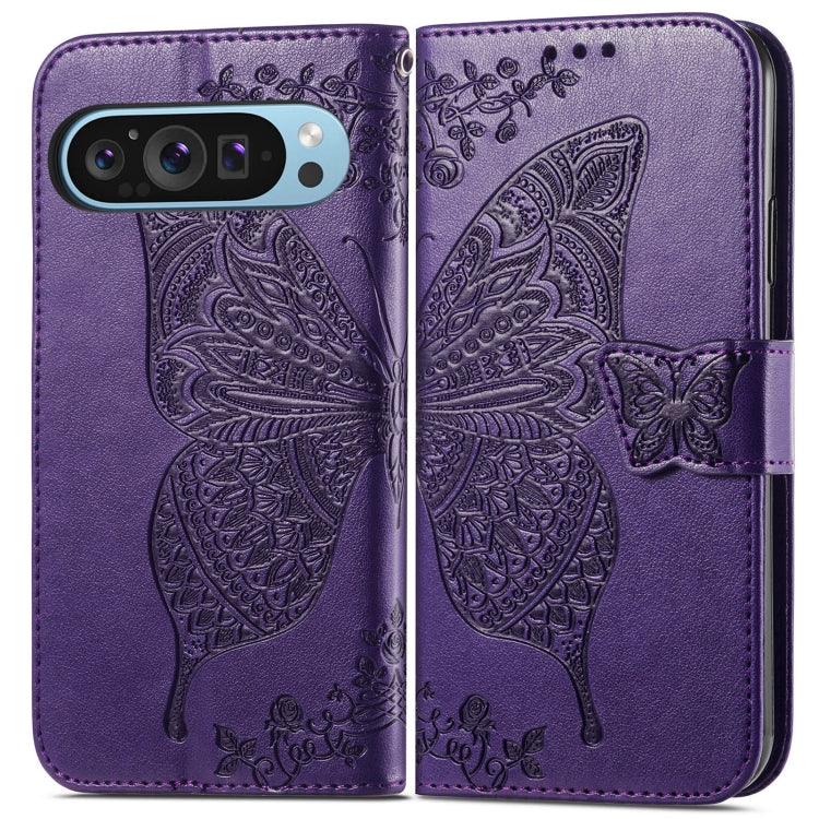 For Google Pixel 9 Butterfly Love Flower Embossed Leather Phone Case