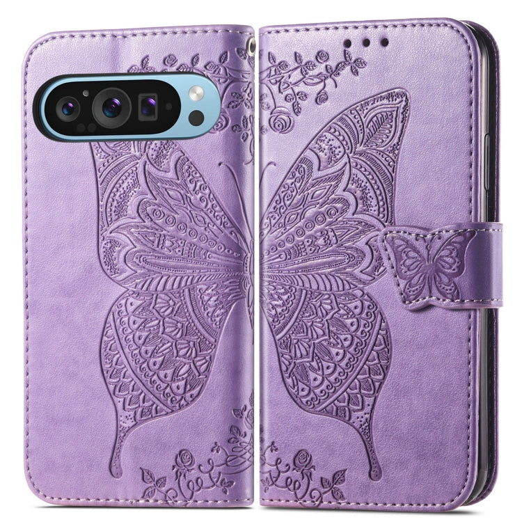For Google Pixel 9 Butterfly Love Flower Embossed Leather Phone Case
