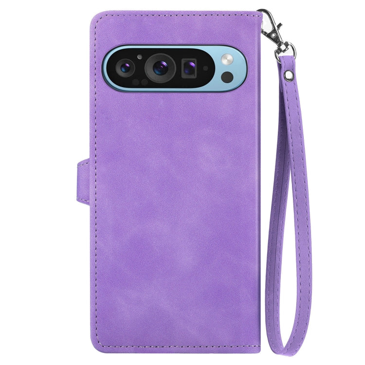 For Google Pixel 9 Pro Embossed Flower Zipper Leather Phone Case