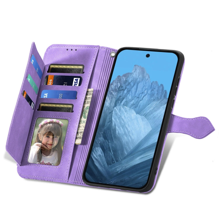 For Google Pixel 9 Pro Embossed Flower Zipper Leather Phone Case