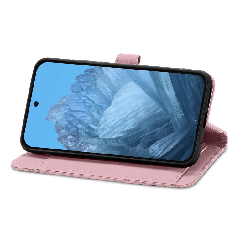 For Google Pixel 9 Pro Embossed Flower Zipper Leather Phone Case