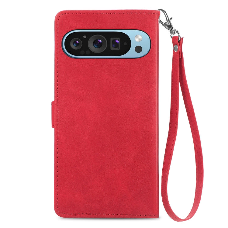 For Google Pixel 9 Pro Embossed Flower Zipper Leather Phone Case