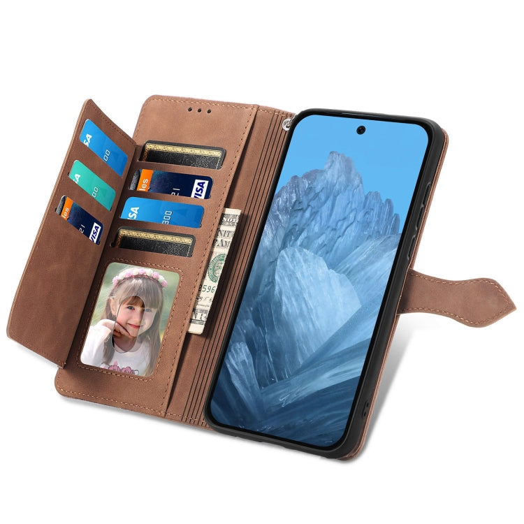 For Google Pixel 9 Embossed Flower Zipper Leather Phone Case