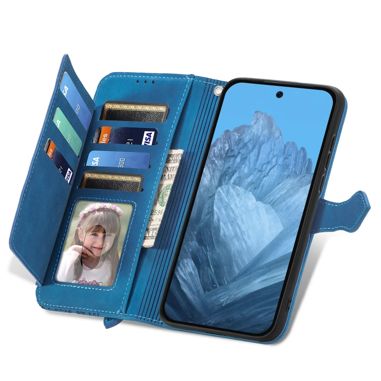 For Google Pixel 9 Embossed Flower Zipper Leather Phone Case