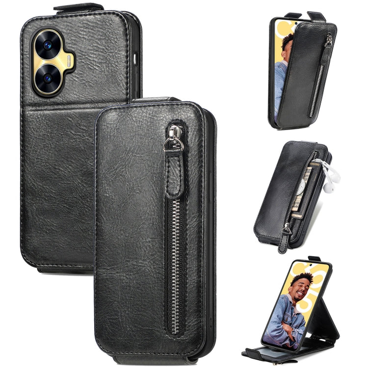 For Realme C55 Zipper Wallet Vertical Flip Leather Phone Case