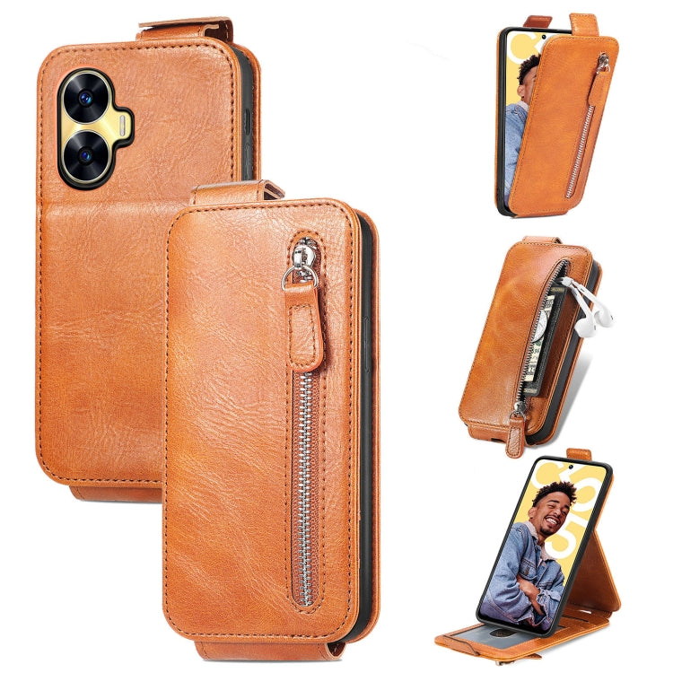 For Realme C55 Zipper Wallet Vertical Flip Leather Phone Case