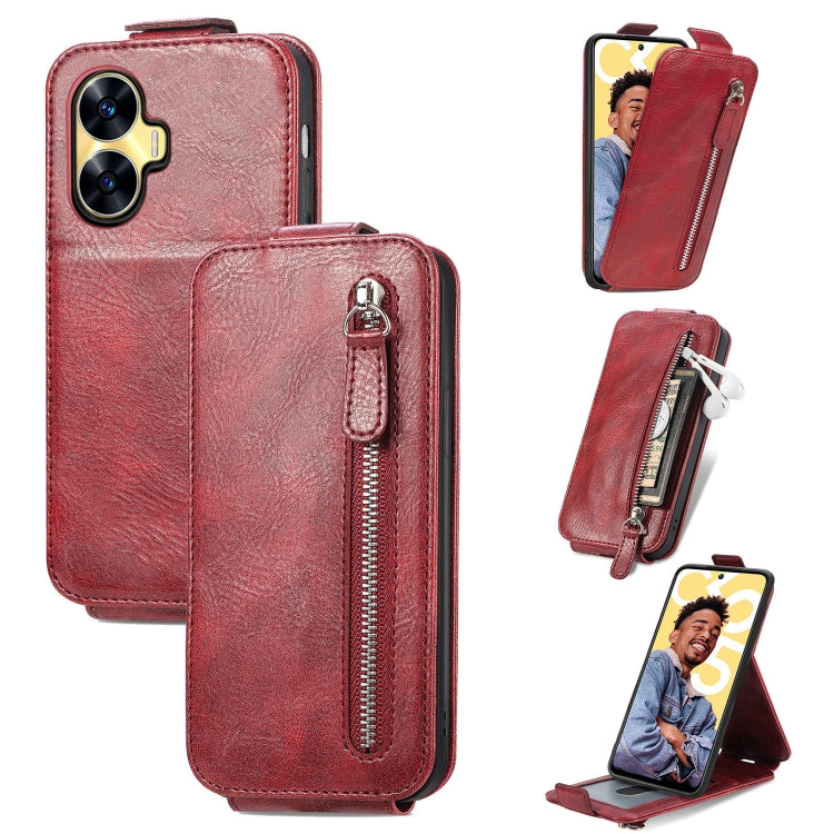 For Realme C55 Zipper Wallet Vertical Flip Leather Phone Case
