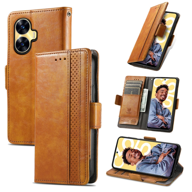 For Realme C55 CaseNeo Splicing Dual Magnetic Buckle Leather Phone Case