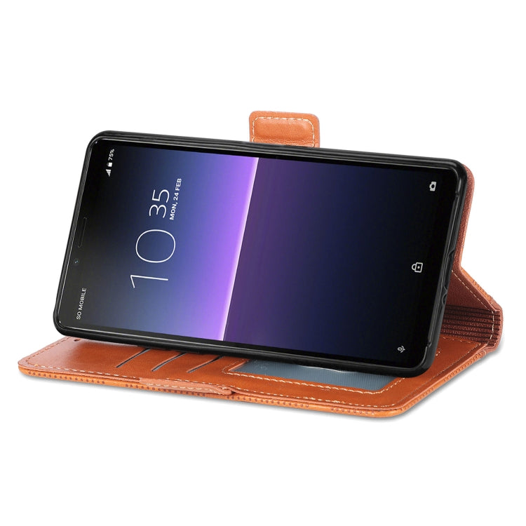 For Sony Xperia 10 II Grid Leather Flip Phone Case
