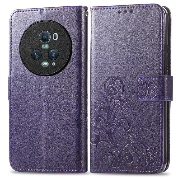 For Honor Magic5 Pro Four-leaf Clasp Embossed Buckle Leather Phone Case