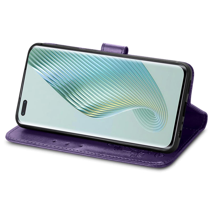 For Honor Magic5 Pro Four-leaf Clasp Embossed Buckle Leather Phone Case