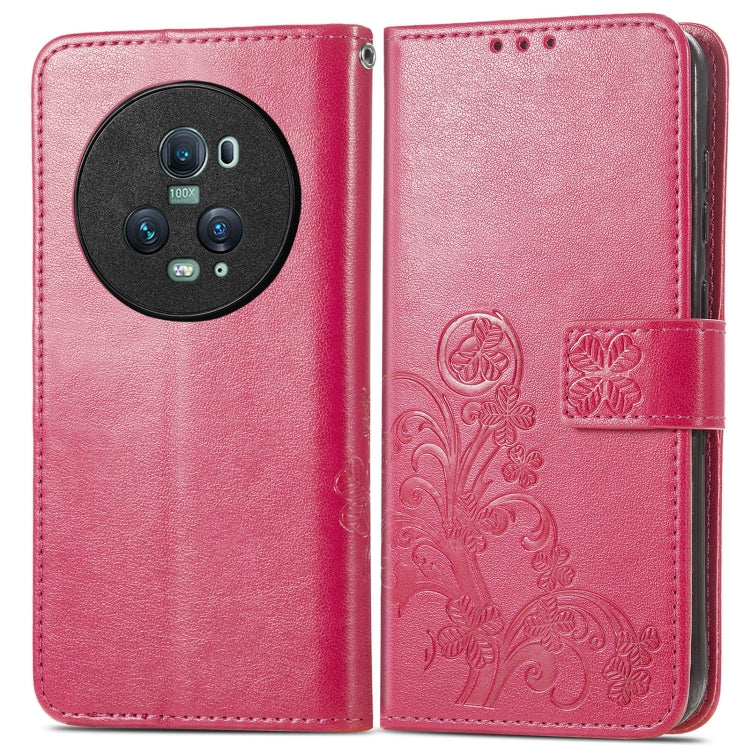 For Honor Magic5 Pro Four-leaf Clasp Embossed Buckle Leather Phone Case