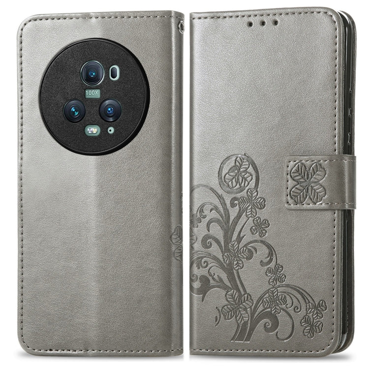For Honor Magic5 Pro Four-leaf Clasp Embossed Buckle Leather Phone Case