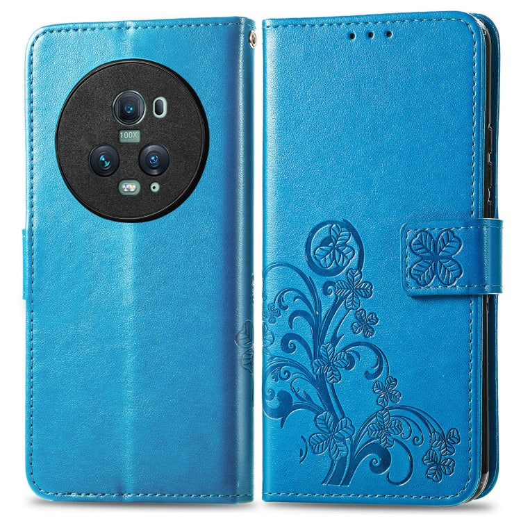 For Honor Magic5 Pro Four-leaf Clasp Embossed Buckle Leather Phone Case