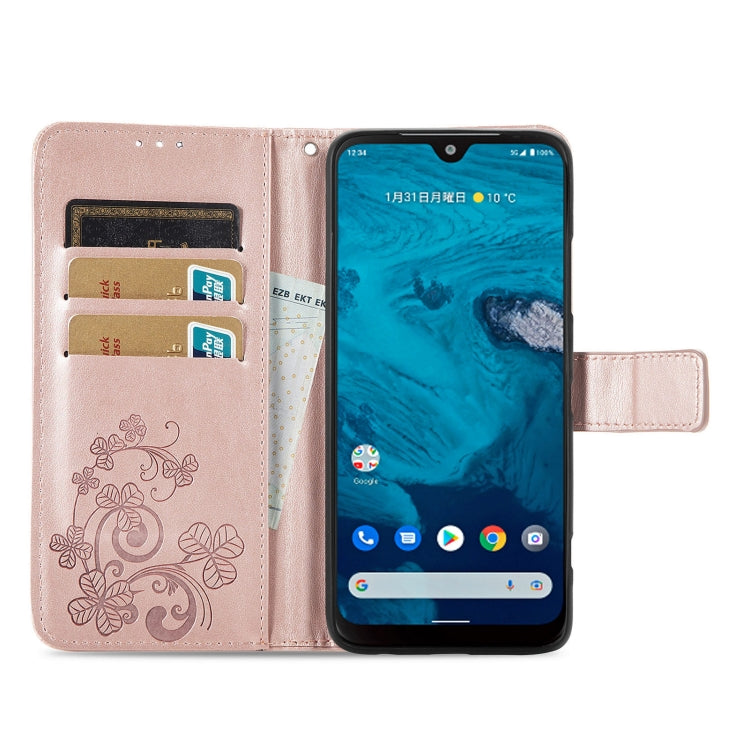 For Kyocera Android One S10 Four-leaf Clasp Embossed Buckle Leather Phone Case
