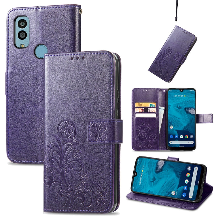 For Kyocera Android One S10 Four-leaf Clasp Embossed Buckle Leather Phone Case