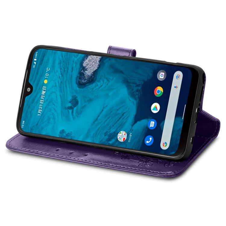 For Kyocera Android One S10 Four-leaf Clasp Embossed Buckle Leather Phone Case