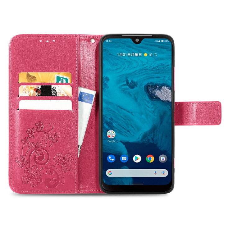 For Kyocera Android One S10 Four-leaf Clasp Embossed Buckle Leather Phone Case