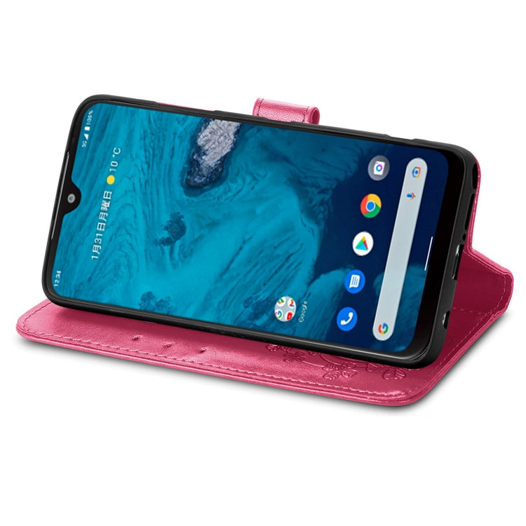 For Kyocera Android One S10 Four-leaf Clasp Embossed Buckle Leather Phone Case