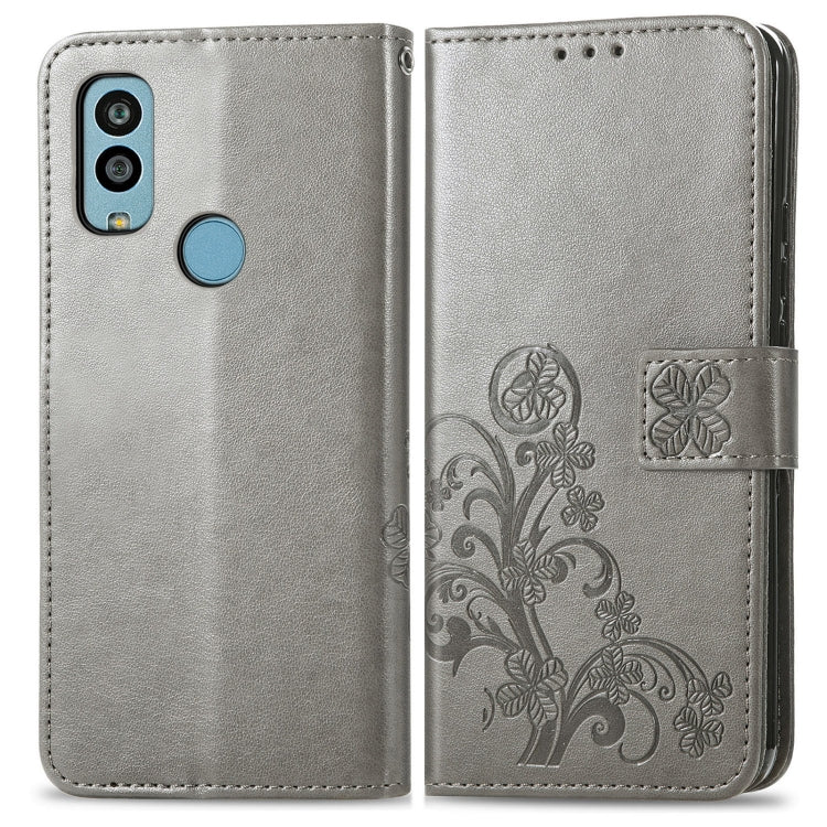 For Kyocera Android One S10 Four-leaf Clasp Embossed Buckle Leather Phone Case