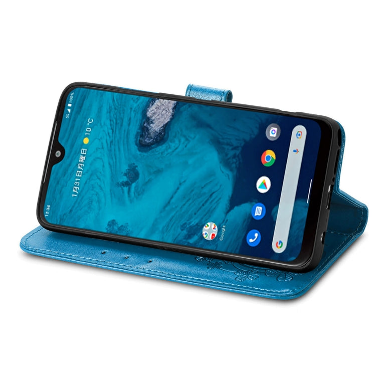 For Kyocera Android One S10 Four-leaf Clasp Embossed Buckle Leather Phone Case