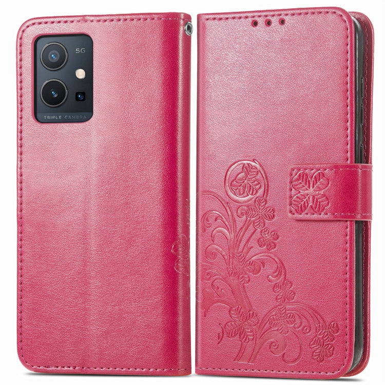 For Motorola Moto E22 4G Four-leaf Clasp Embossed Buckle Leather Phone Case