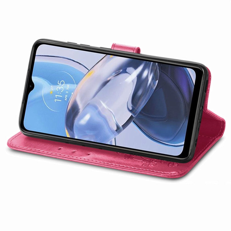 For Motorola Moto E22 4G Four-leaf Clasp Embossed Buckle Leather Phone Case