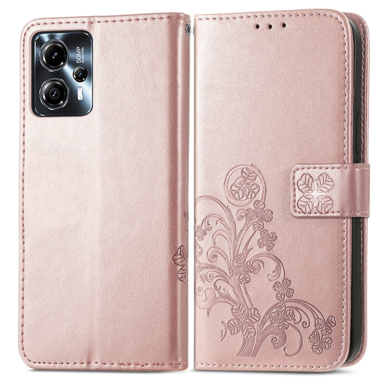 For Motorola Moto G23 Four-leaf Clasp Embossed Buckle Leather Phone Case
