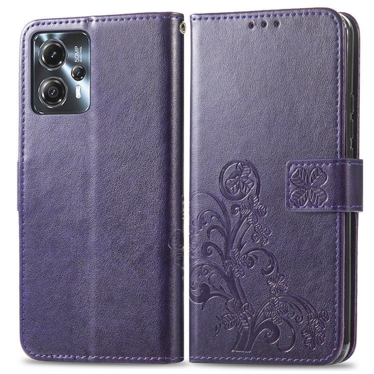 For Motorola Moto G23 Four-leaf Clasp Embossed Buckle Leather Phone Case