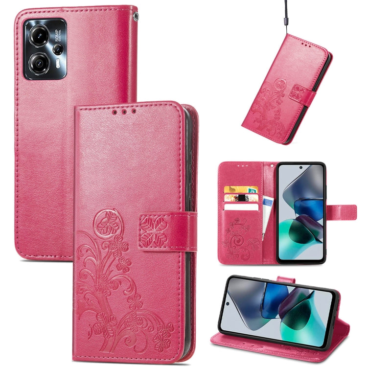 For Motorola Moto G23 Four-leaf Clasp Embossed Buckle Leather Phone Case