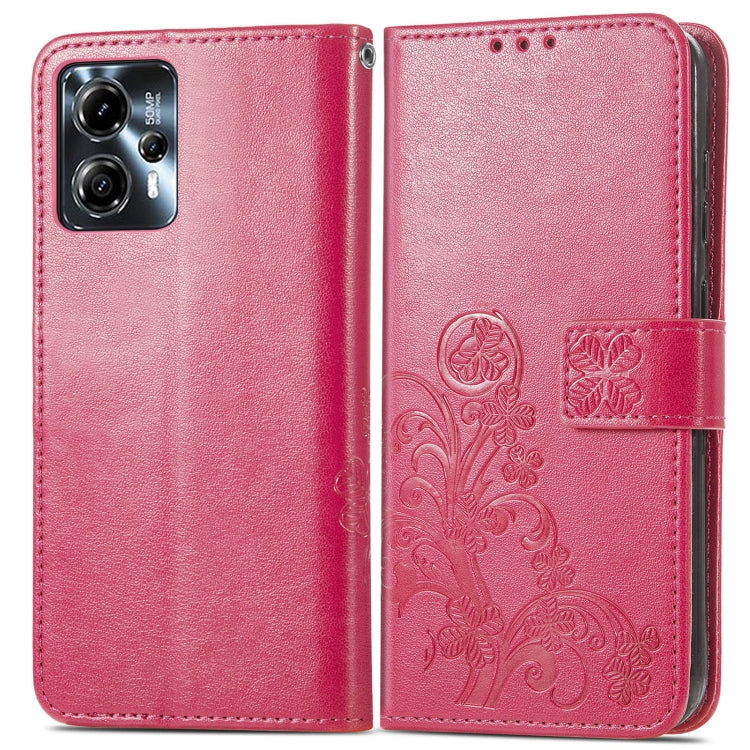 For Motorola Moto G23 Four-leaf Clasp Embossed Buckle Leather Phone Case
