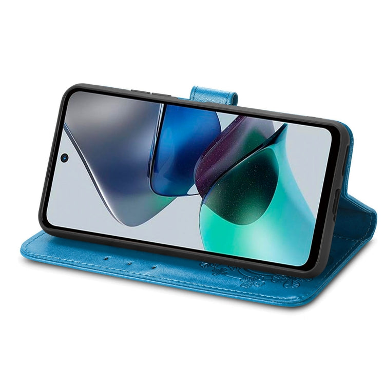 For Motorola Moto G23 Four-leaf Clasp Embossed Buckle Leather Phone Case