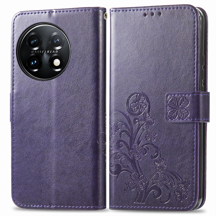 For OnePlus 11 Four-leaf Clasp Embossed Buckle Leather Phone Case
