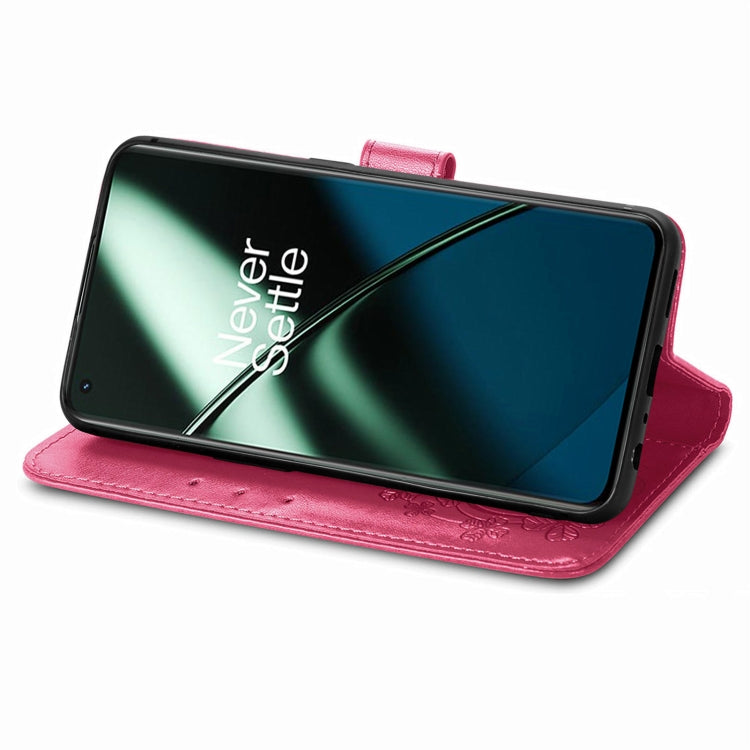 For OnePlus 11 Four-leaf Clasp Embossed Buckle Leather Phone Case