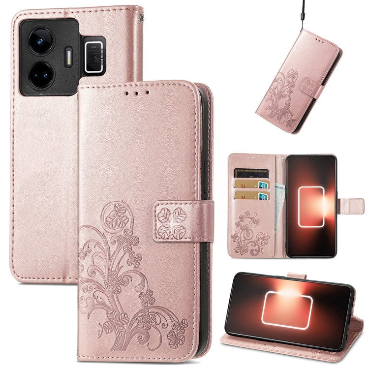 For Realme GT Neo 5 Four-leaf Clasp Embossed Buckle Leather Phone Case