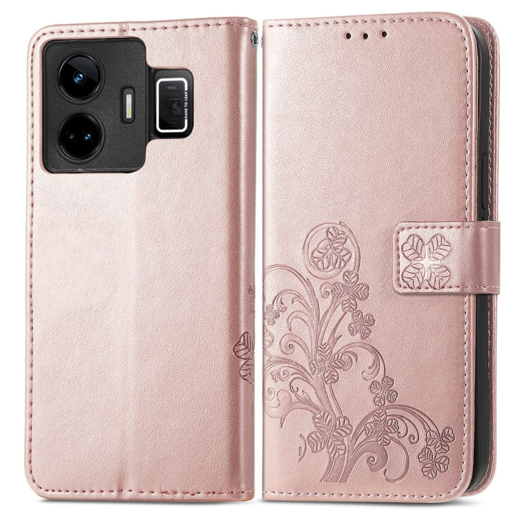 For Realme GT Neo 5 Four-leaf Clasp Embossed Buckle Leather Phone Case